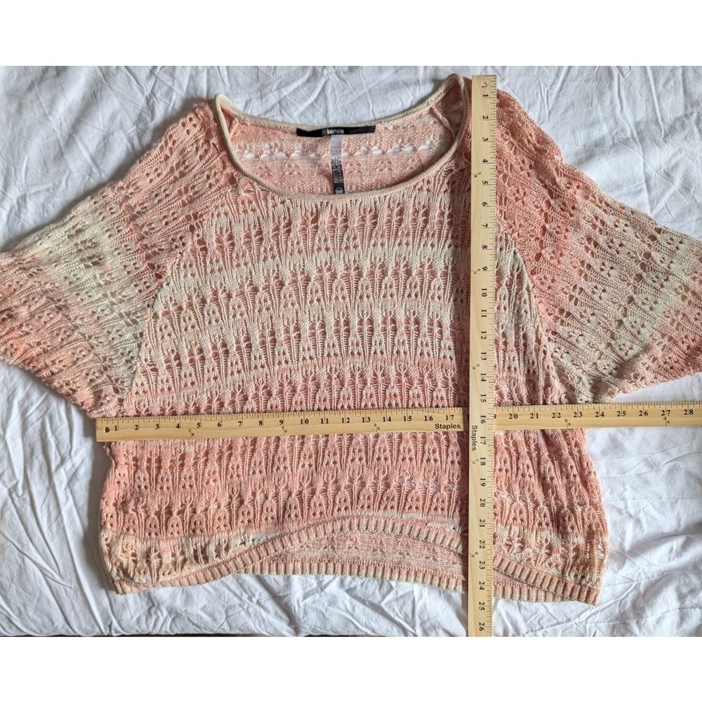 Kensie Peach and Cream Ombre Open-Knit Scoop Neck Sweater